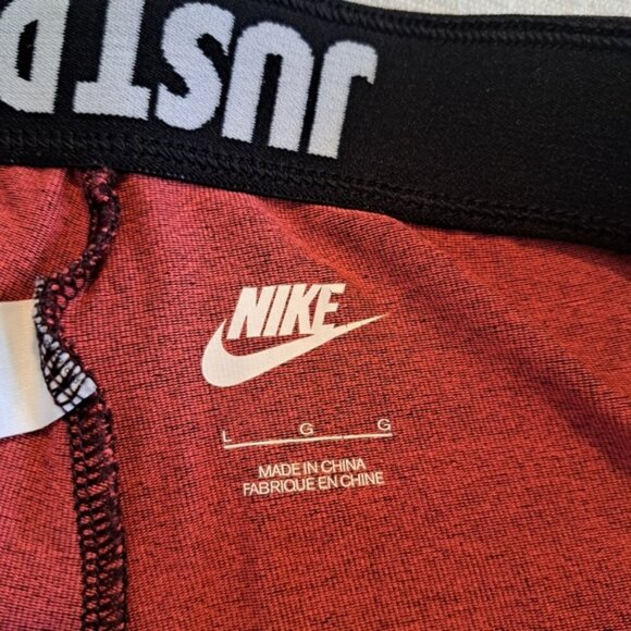 Nike women's Large burgundy cropped leggings, bright coral design on leg, VGUC - Picture 5 of 7